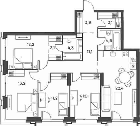 4-комн. квартира, 103.5 м2, 13/29 эт. Москва