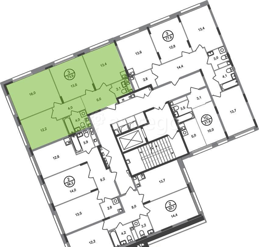3-комн. квартира, 73 м2, 2/17 эт. Москва - изображение 7