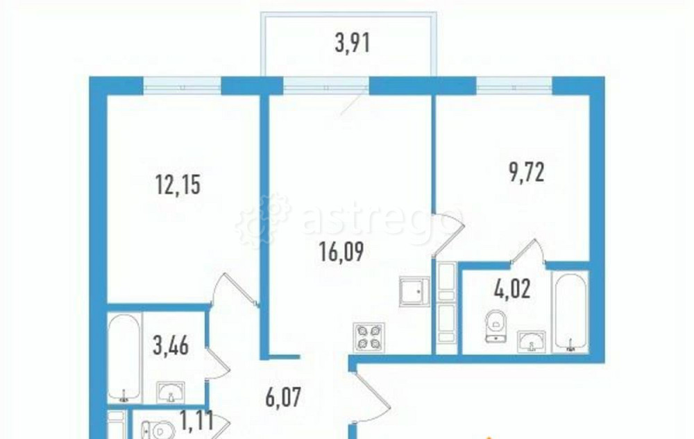 3-комн. квартира, 65.87 м2, 12/12 эт. Санкт-Петербург - изображение 1