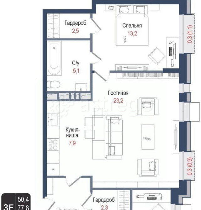 3-комн. квартира, 77.8 м2, 2/8 эт. Королев - изображение 1
