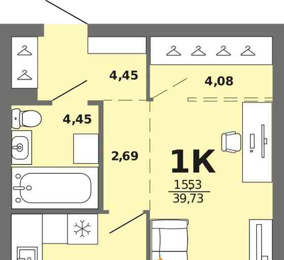 1-комн. квартира, 39.73 м2, 1/8 эт. Майма