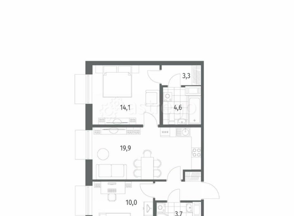 2-комн. квартира, 59.3 м2, 3/12 эт. Санкт-Петербург - изображение 2