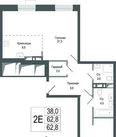 2-комн. квартира, 62.8 м2, 1/8 эт. Королев