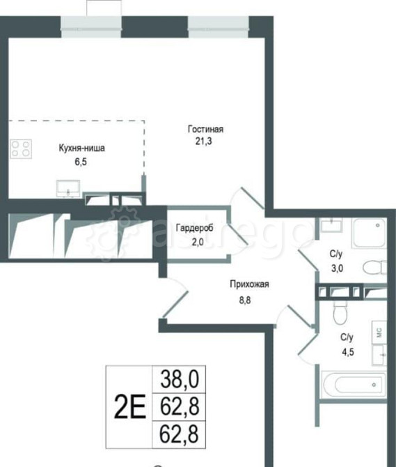 2-комн. квартира, 62.8 м2, 1/8 эт. Королев - изображение 1