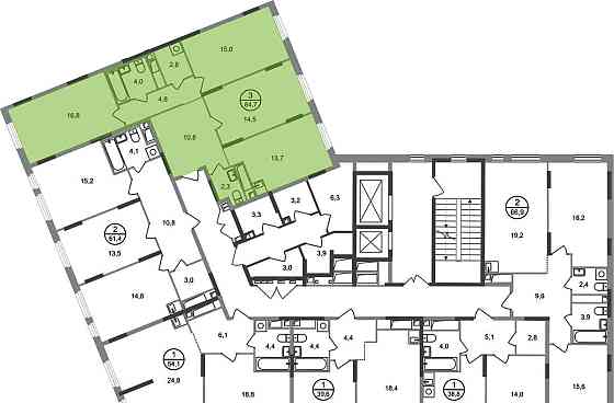 3-комн. квартира, 84 м2, 8/17 эт. Москва