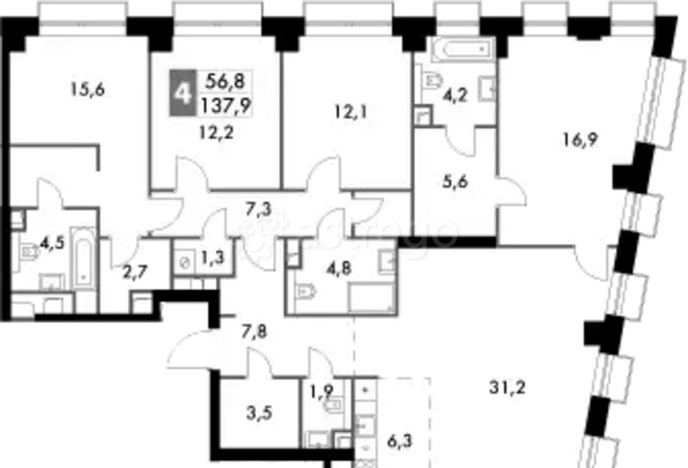 4-комн. квартира, 137.9 м2, 29/43 эт. Москва - изображение 1