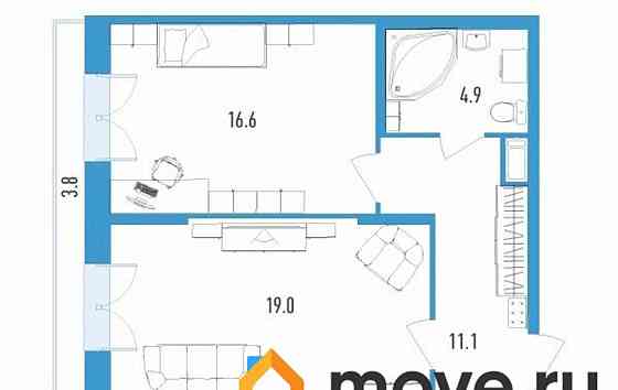 2-комн. квартира, 72.4 м2, 9/18 эт. Санкт-Петербург