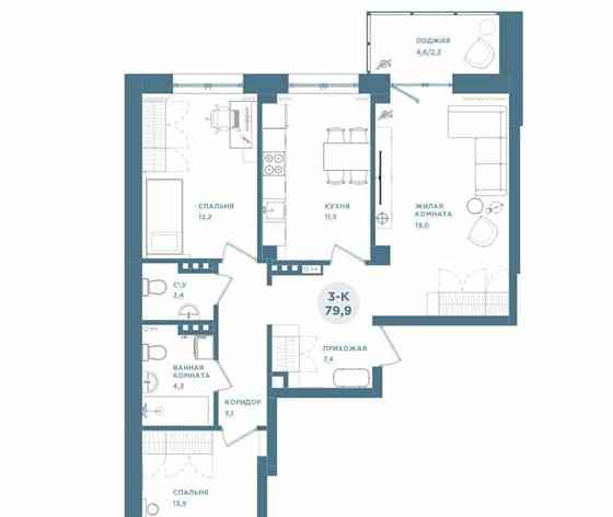 3-комн. квартира, 76.3 м2, 1/19 эт. Красноярск