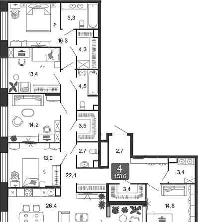 5-комн. квартира, 153.6 м2, 27/27 эт. Москва