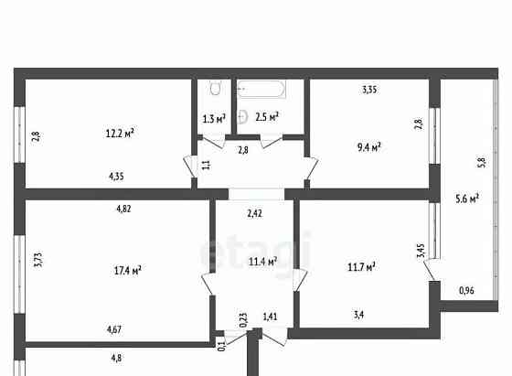 4-комн. квартира, 81.6 м2, 1/5 эт. Уфа
