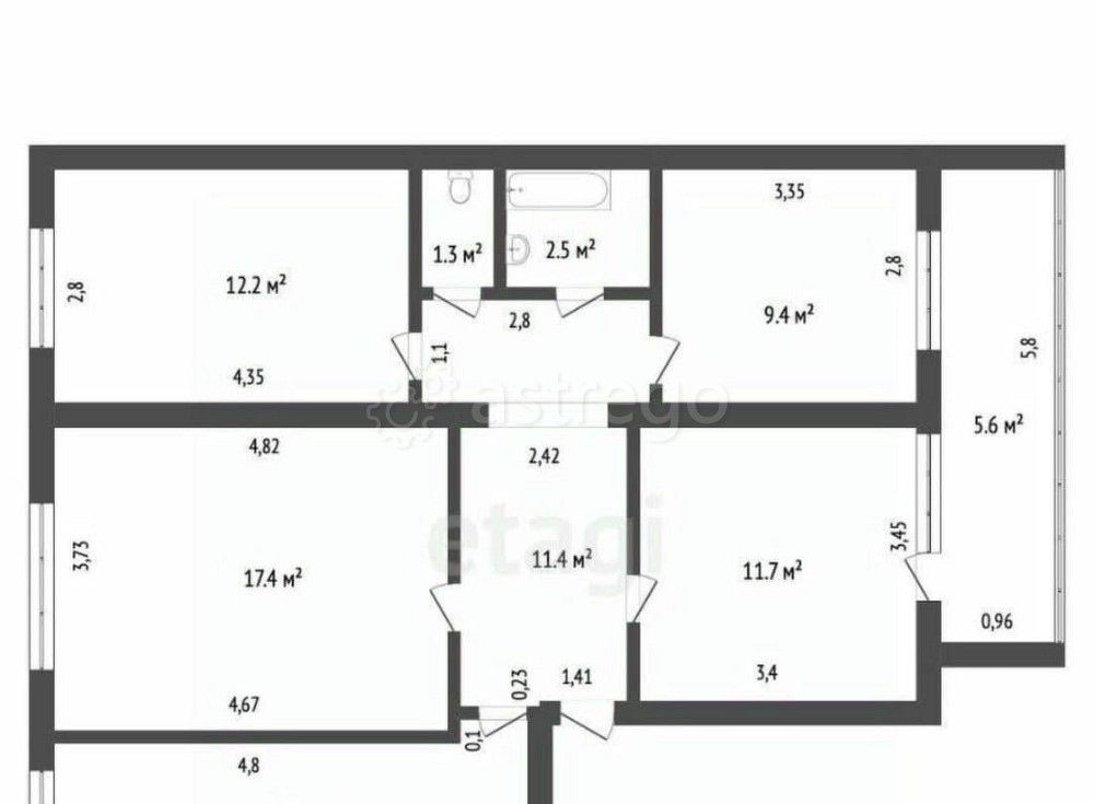 4-комн. квартира, 81.6 м2, 1/5 эт. Уфа - изображение 1