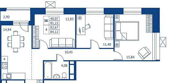 3-комн. квартира, 81.22 м2, 13/22 эт. Королев