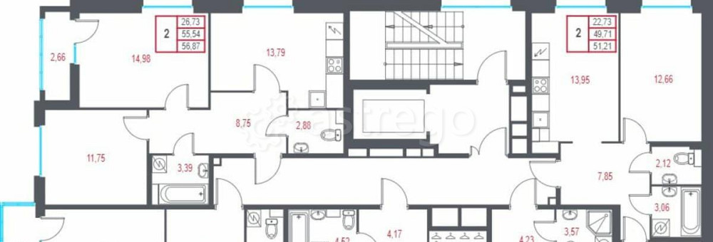 2-комн. квартира, 51.21 м2, 2/10 эт. Санкт-Петербург - изображение 1
