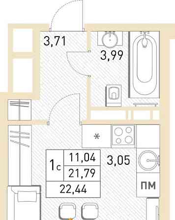 Студия, 21.9 м2, 12/17 эт. Балашиха