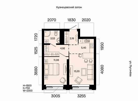 2-комн. квартира, 41.3 м2, 6/31 эт. Уфа