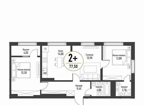 3-комн. квартира, 77.6 м2, 2/17 эт. Стерлитамак