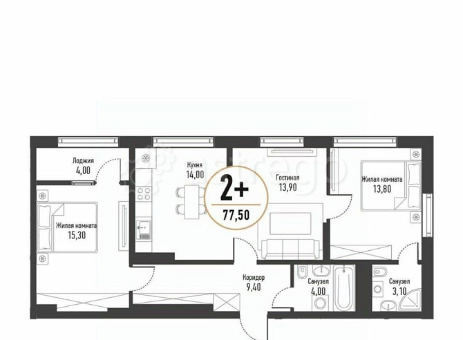 3-комн. квартира, 77.6 м2, 2/17 эт. Стерлитамак - изображение 1