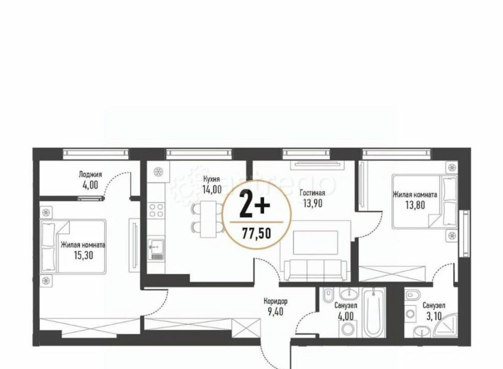 3-комн. квартира, 77.6 м2, 2/17 эт. Стерлитамак - изображение 1