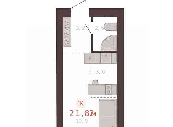1-комн. квартира, 21.8 м2, 5/10 эт. Новоалтайск