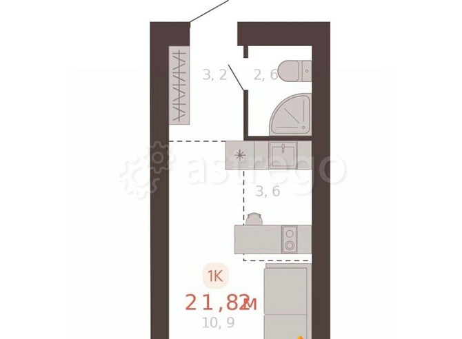 1-комн. квартира, 21.8 м2, 5/10 эт. Новоалтайск - изображение 1