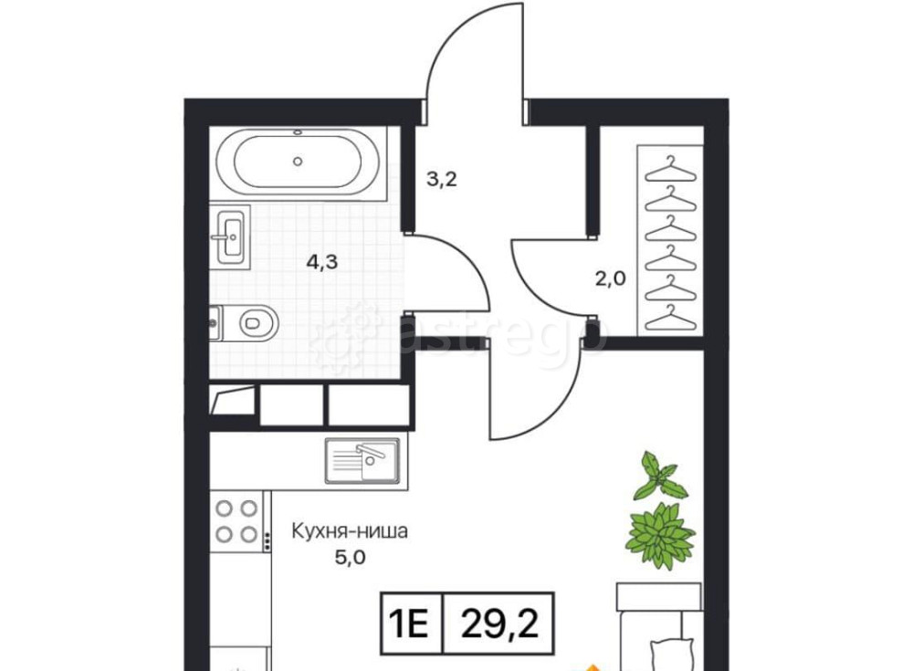 Студия, 29.3 м2, 7/17 эт. Пушкино - изображение 1
