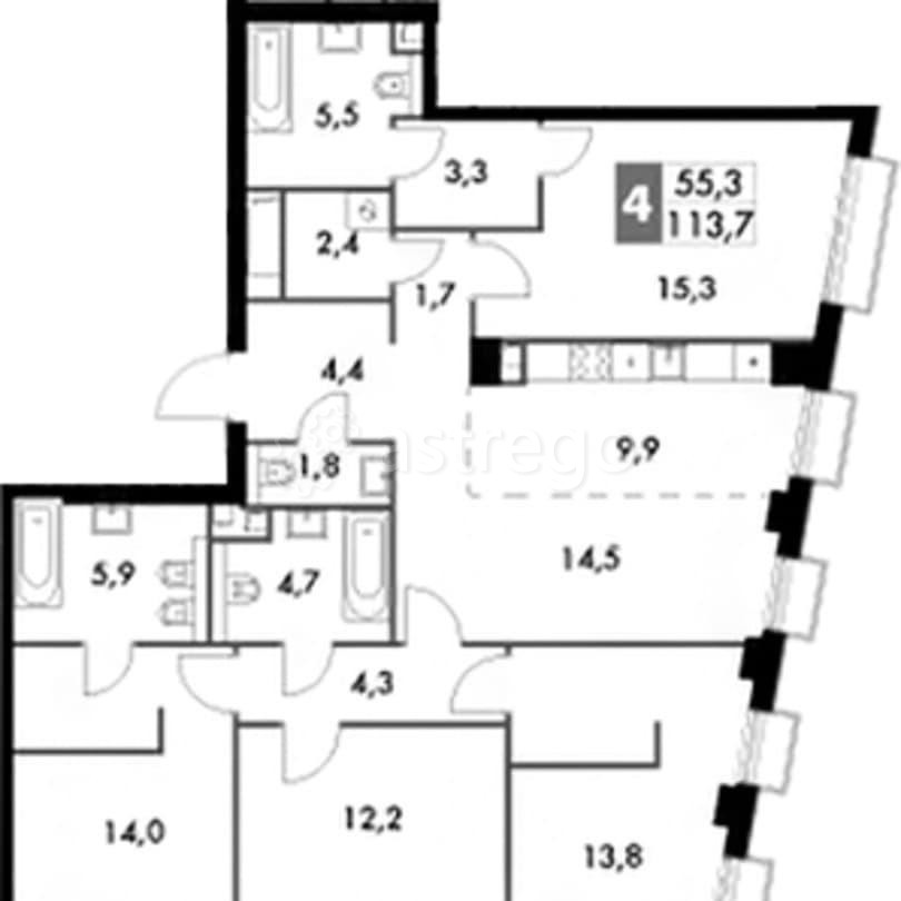 4-комн. квартира, 113.7 м2, 32/43 эт. Москва - изображение 1