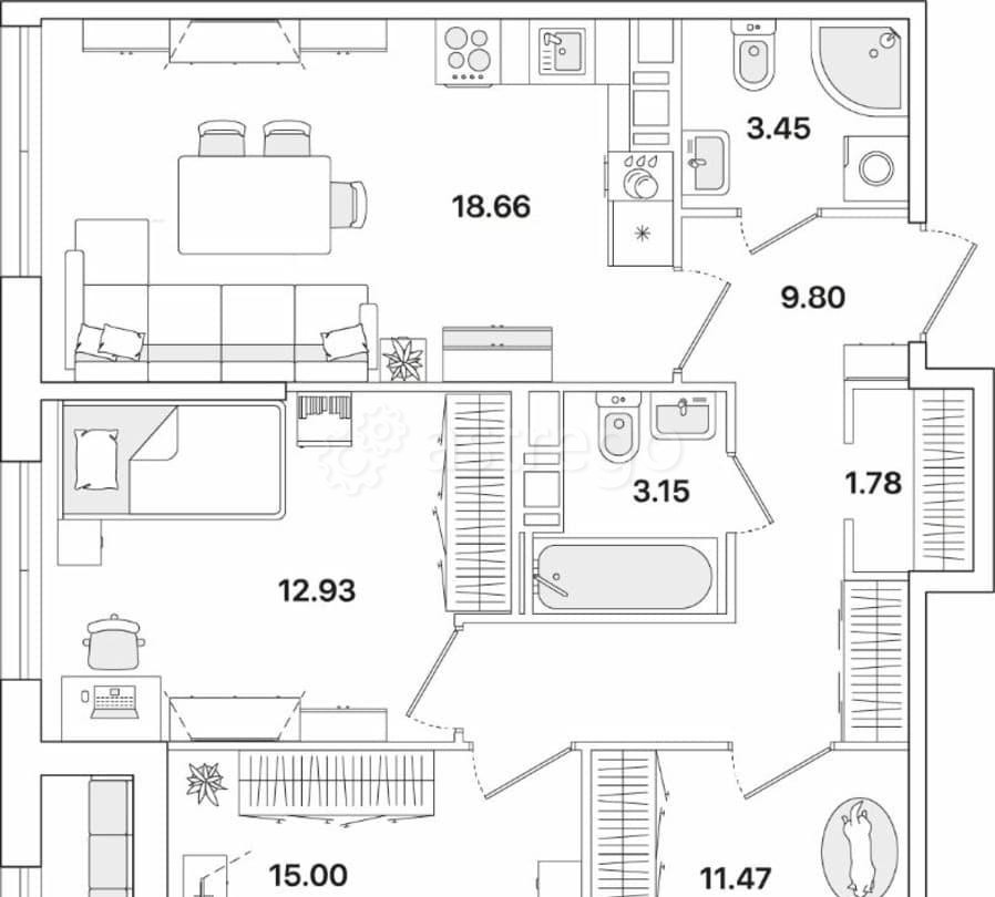 3-комн. квартира, 77.84 м2, 10/12 эт. Санкт-Петербург - изображение 1