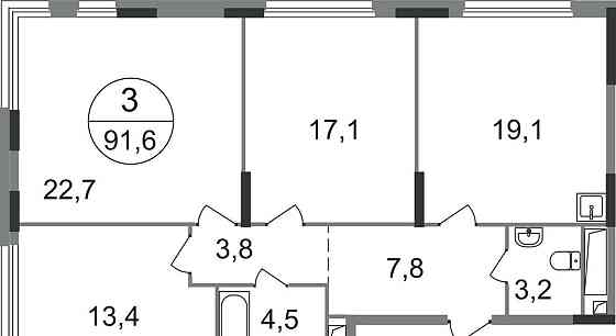 3-комн. квартира, 91 м2, 13/17 эт. Москва