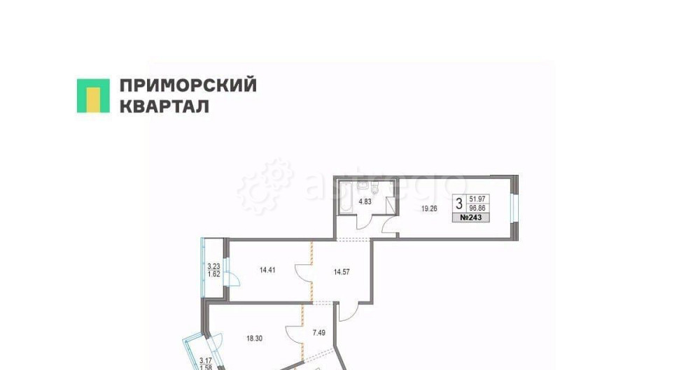3-комн. квартира, 96.8 м2, 10/19 эт. Санкт-Петербург - изображение 1