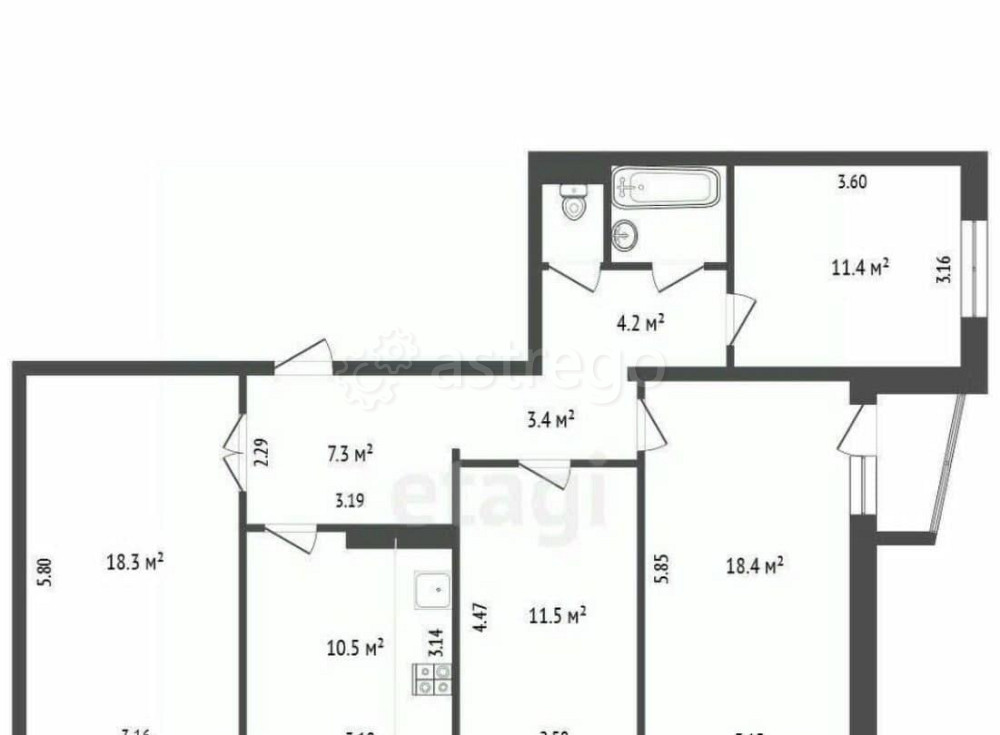 4-комн. квартира, 88.7 м2, 2/10 эт. Архангельск - изображение 1