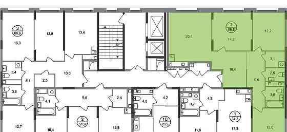 3-комн. квартира, 88 м2, 2/17 эт. Москва