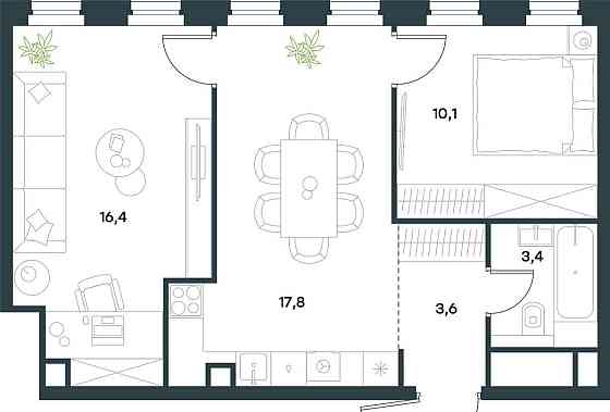 2-комн. квартира, 51.7 м2, 38/40 эт. Москва