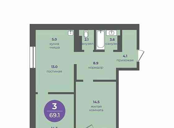 3-комн. квартира, 69.1 м2, 23/24 эт. Красноярск