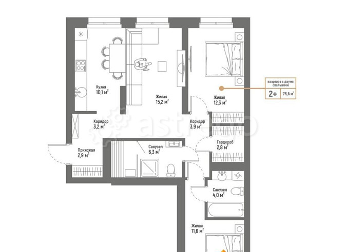 3-комн. квартира, 75.8 м2, 4/9 эт. Стерлитамак - изображение 1