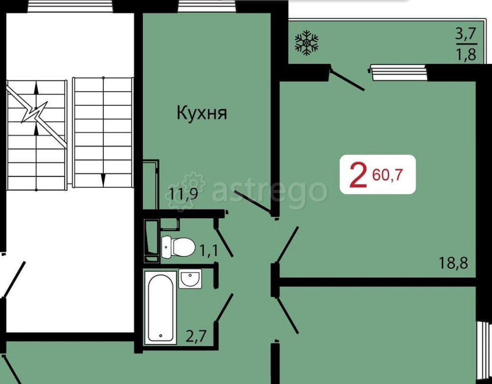 2-комн. квартира, 54.6 м2, 11/17 эт. Красноярск - изображение 1