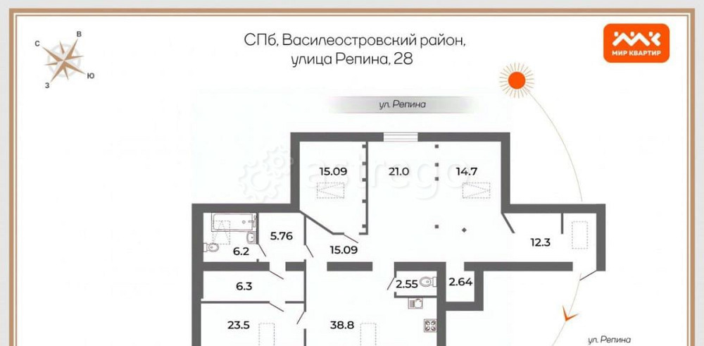 4-комн. квартира, 166 м2, 5/5 эт. Санкт-Петербург - изображение 5