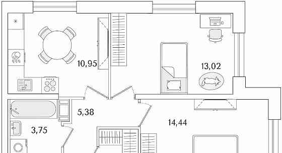 2-комн. квартира, 52.59 м2, 3/9 эт. Санкт-Петербург