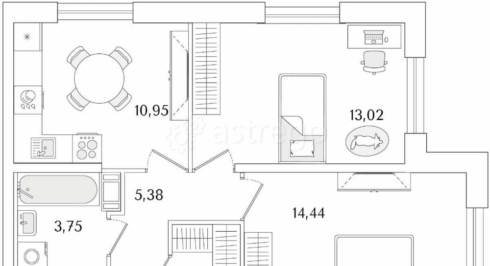 2-комн. квартира, 52.59 м2, 3/9 эт. Санкт-Петербург - изображение 1