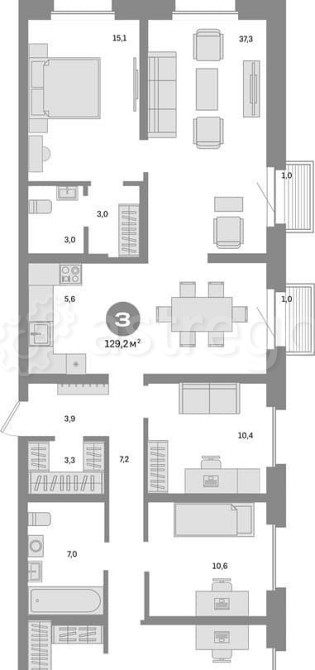 4-комн. квартира, 129.2 м2, 4/24 эт. Москва - изображение 1