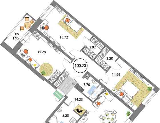 3-комн. квартира, 100.2 м2, 8/12 эт. Санкт-Петербург
