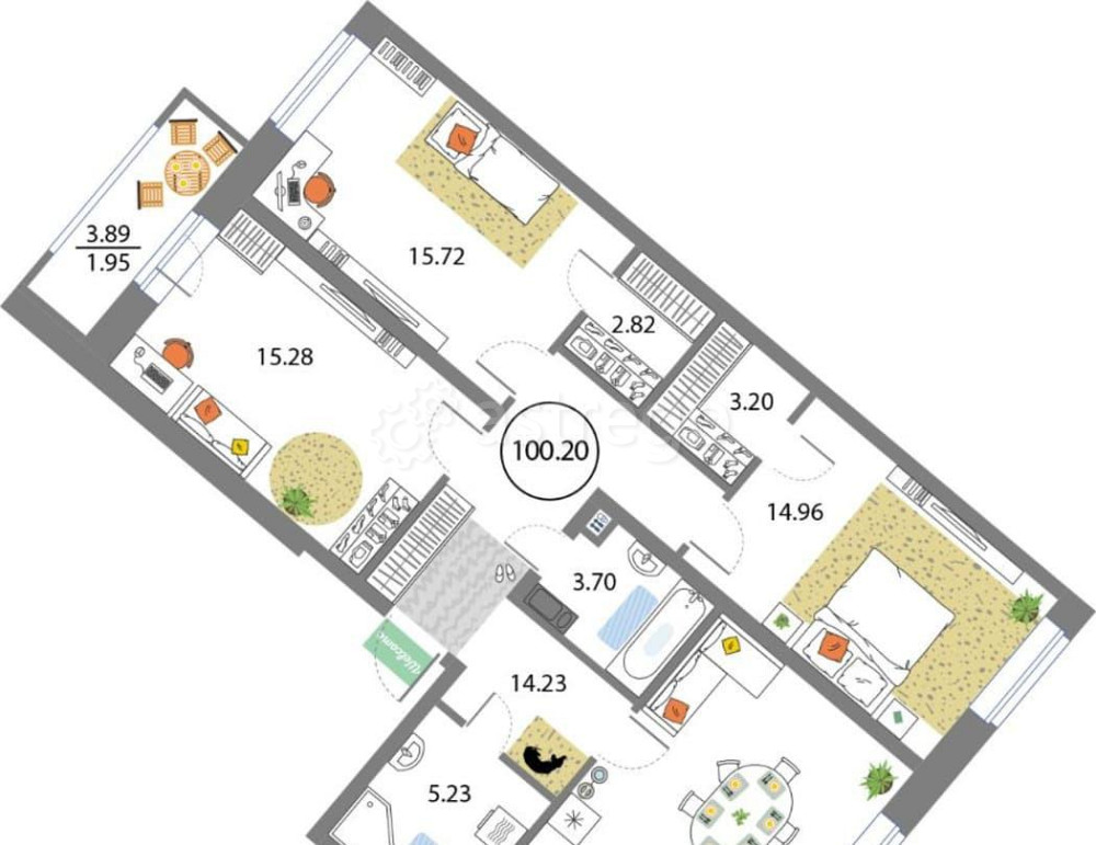 3-комн. квартира, 100.2 м2, 8/12 эт. Санкт-Петербург - изображение 1
