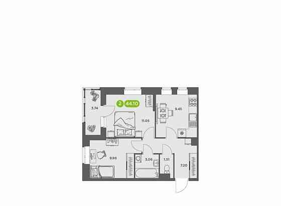 2-комн. квартира, 44.1 м2, 6/16 эт. Архангельск