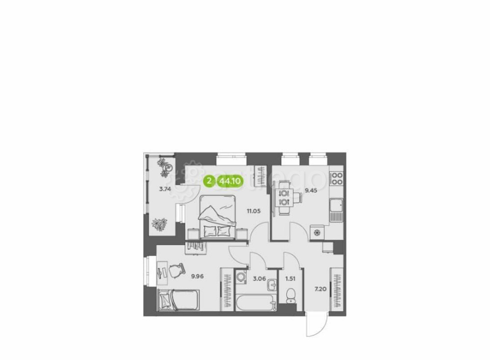 2-комн. квартира, 44.1 м2, 6/16 эт. Архангельск - изображение 2