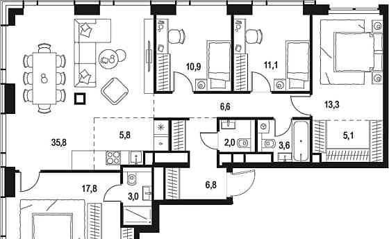 4-комн. квартира, 121.8 м2, 46/48 эт. Москва