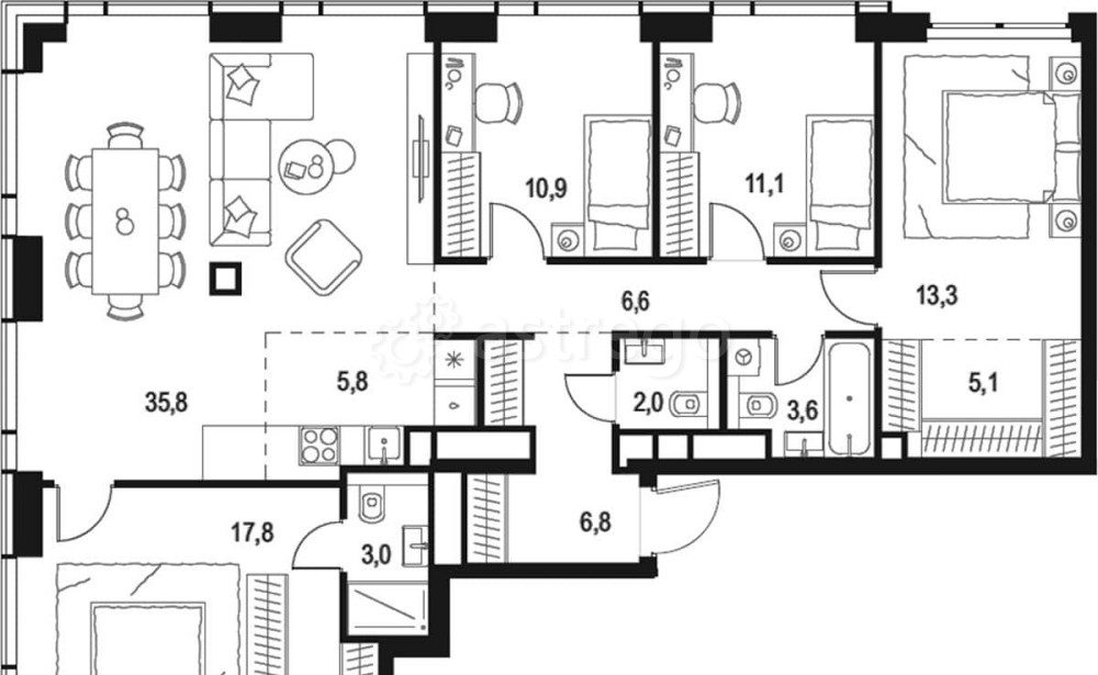 4-комн. квартира, 121.8 м2, 46/48 эт. Москва - изображение 1