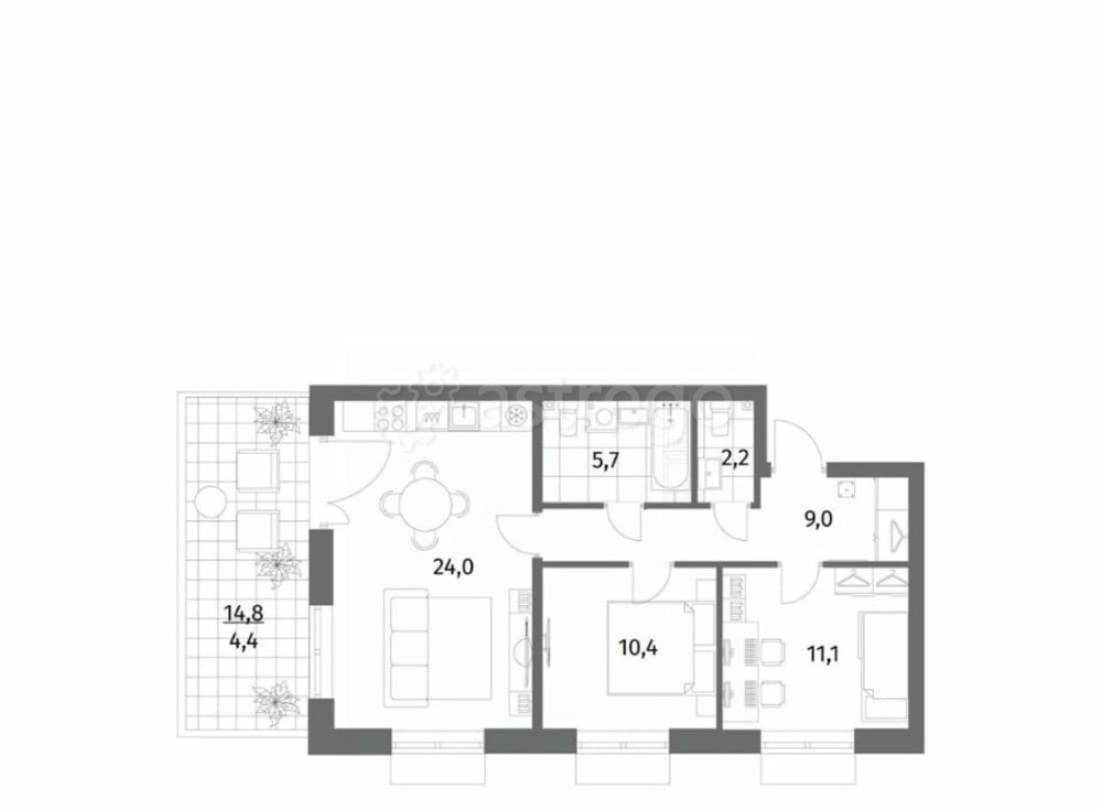 2-комн. квартира, 66.8 м2, 1/6 эт. Санкт-Петербург - изображение 5