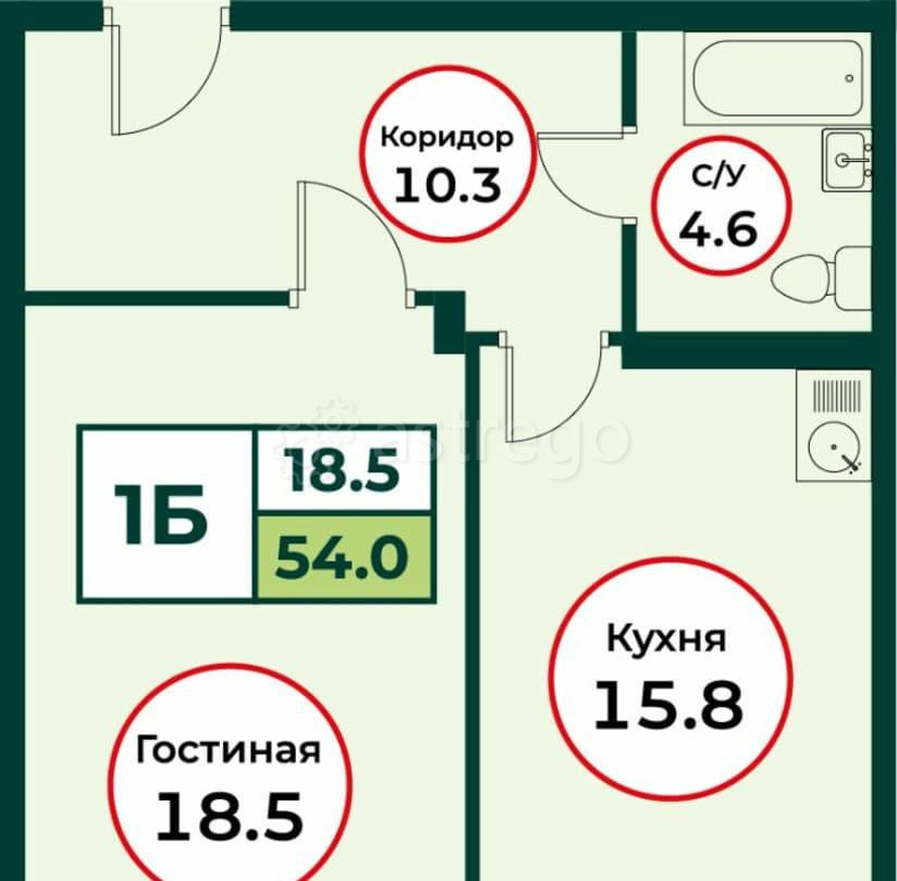 1-комн. квартира, 54.03 м2, 8/8 эт. Емельяново - изображение 1