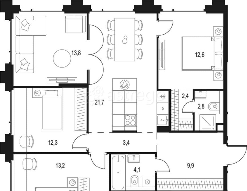 4-комн. квартира, 96.2 м2, 17/17 эт. Москва - изображение 1