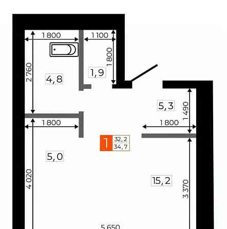 Студия, 34.7 м2, 3/9 эт. Благовещенск