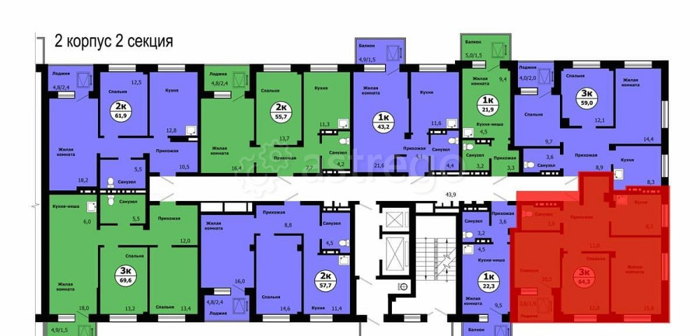 3-комн. квартира, 64.3 м2, 13/19 эт. Красноярск - изображение 6